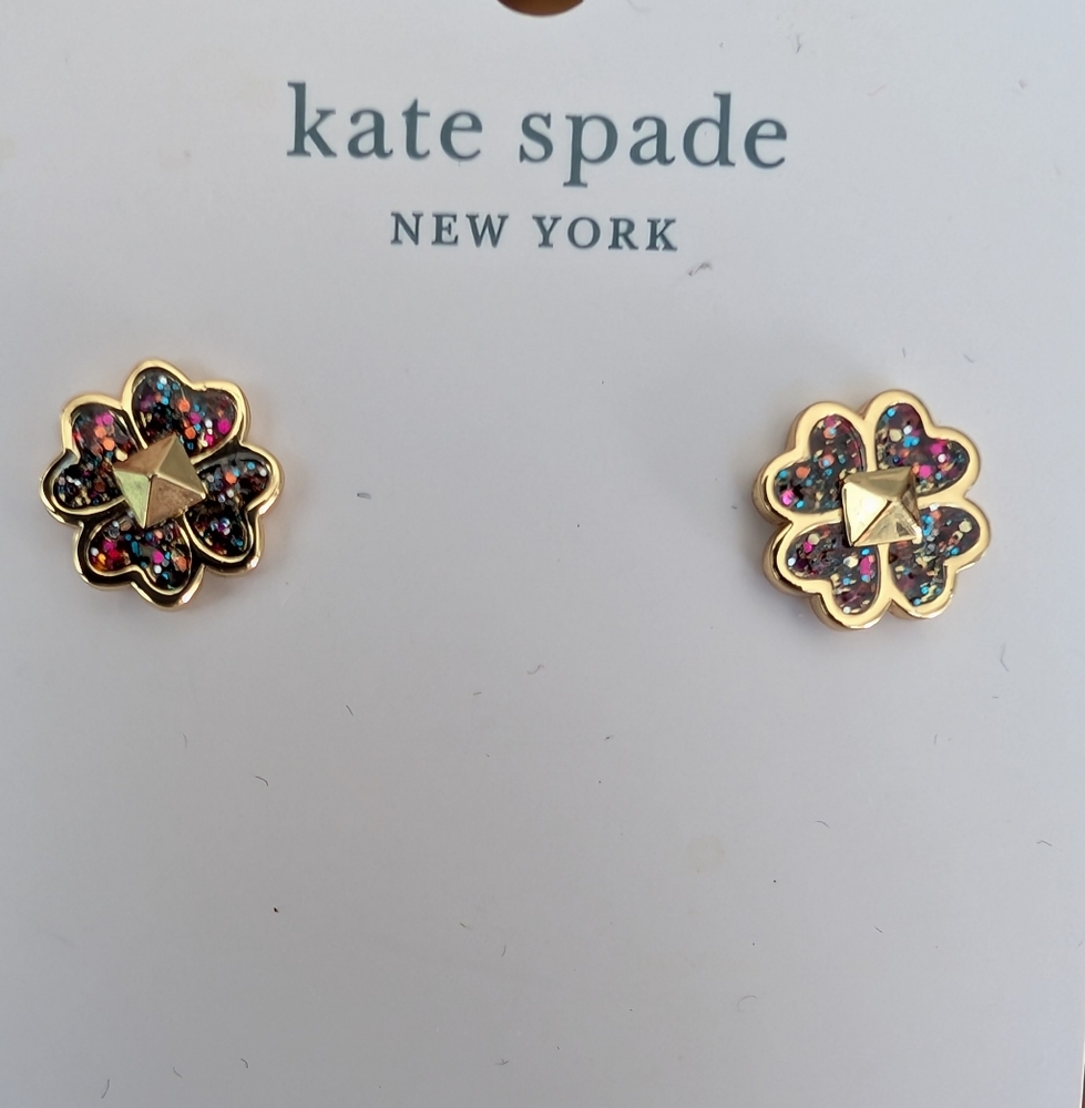 Kate Spade Glitter and Gold Flower Earrings + Dust Bag Net❤